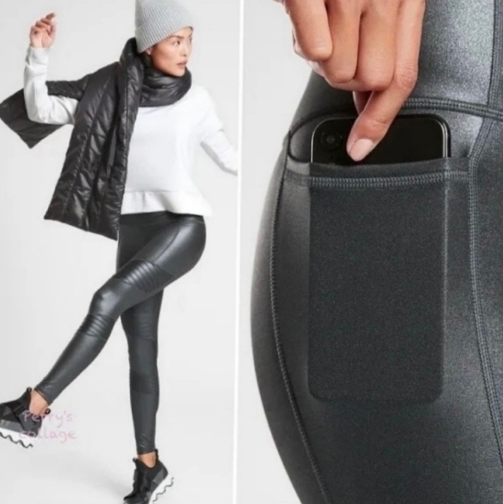 Athleta Inclination Moto tight black shimmer - Picture 3 of 11